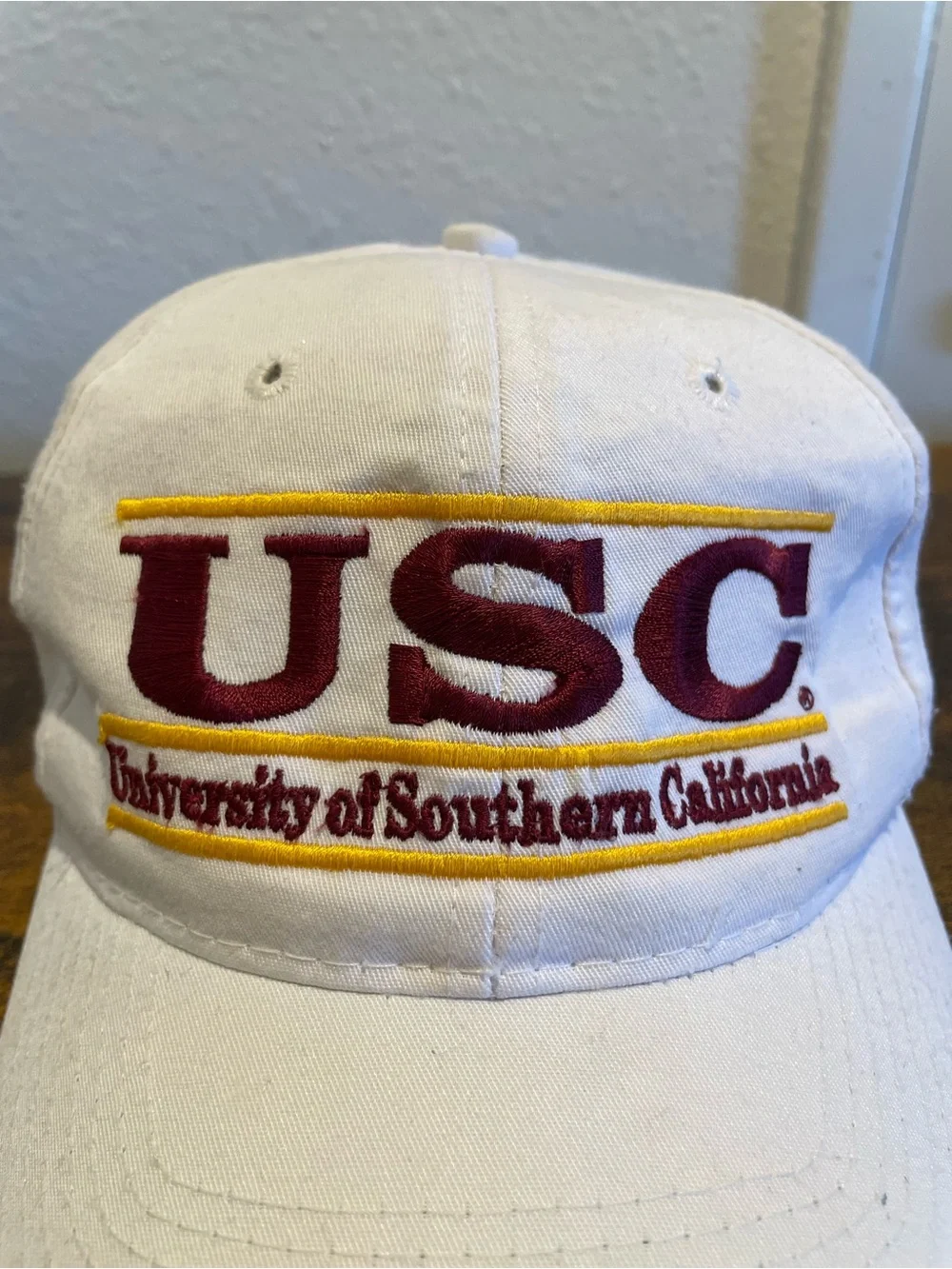VTG 1993 The Game USC Trojans White Snapback Hat Green Underbrim NCAA